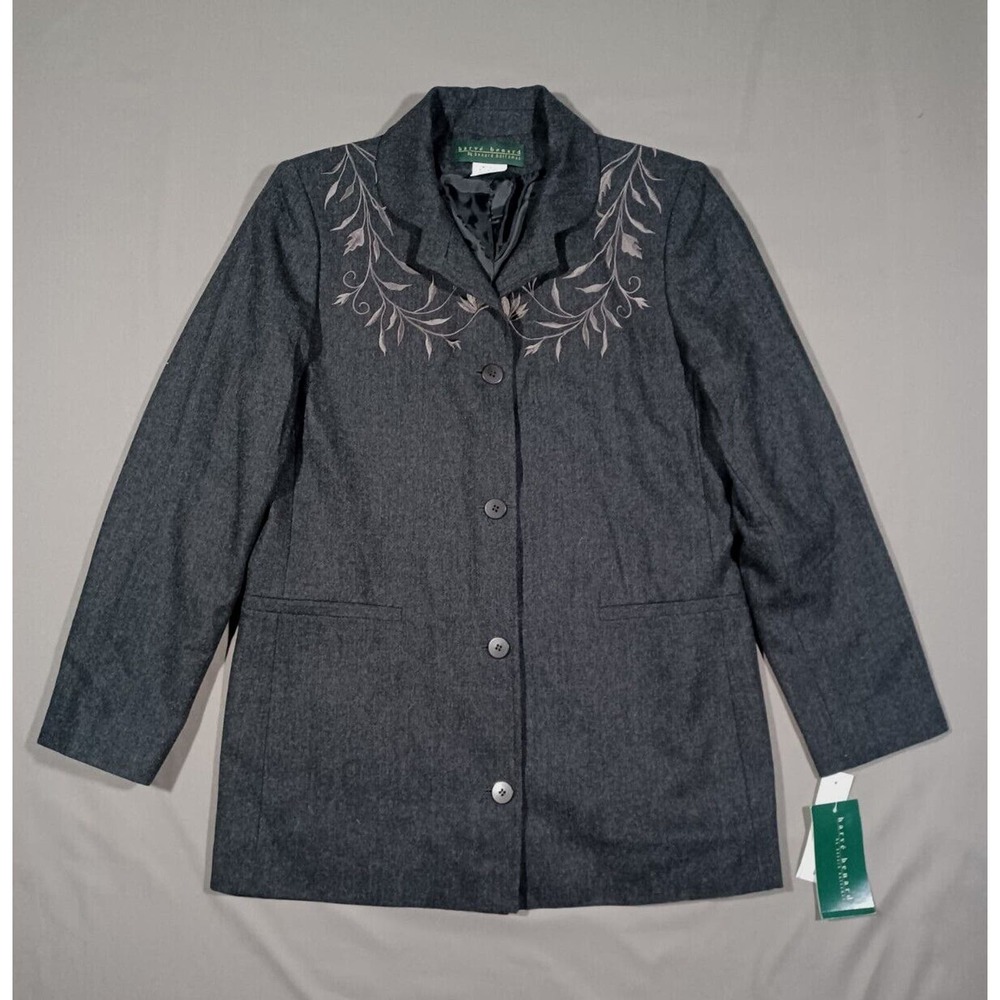 Harve Bernard Jacket Womens 6 Gray Embroidered Wool Blend Blazer New